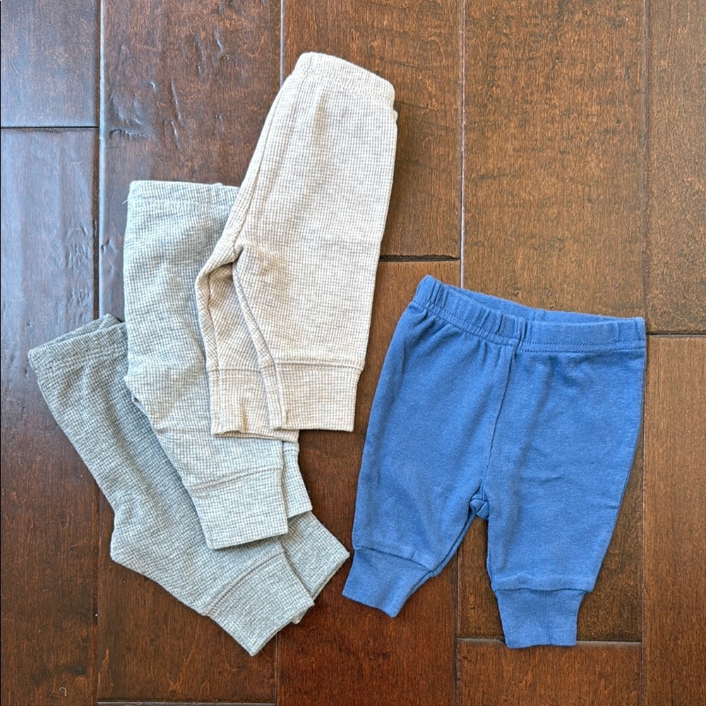 Carter’s Simple Joy Cozy Newborn Baby Bottoms 4 Piece Set Blue, Gray, and Cream